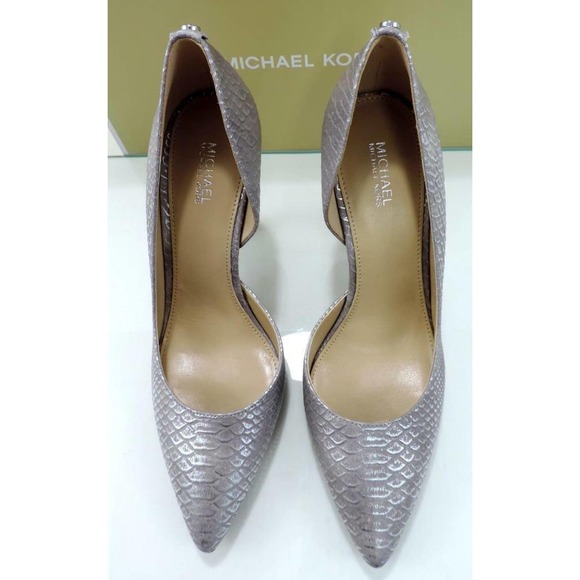 Michael Kors Nathalie Flex High Pump Metallic Embossed Leather Silver - Picture 7 of 8